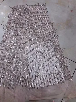 

2019 New Arrival African Tassels Mesh Lace Fabrics Nigerian French sequins Tulle Net Lace Fabrics For wine Party Dresses