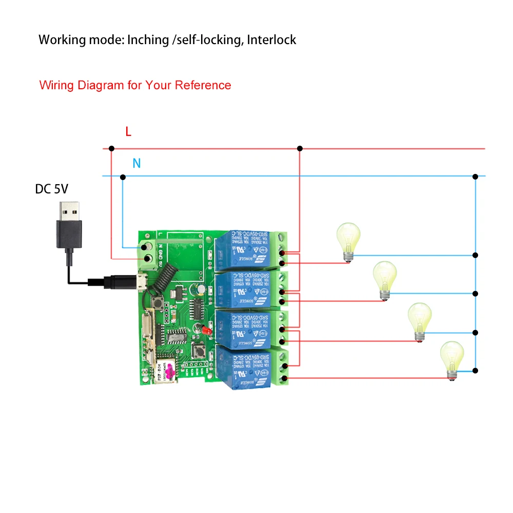 AC85-220V, 5 В, модули домашней автоматизации, Jog Inching, Wi-Fi, беспроводной смарт-переключатель, реле, радиочастотный приемник, 433 МГц, пульт дистанционного управления, 4CH