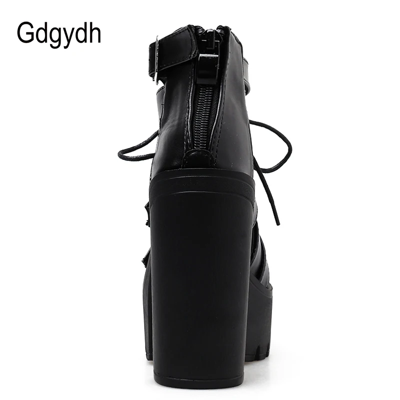 Женские босоножки на платформе Gdgydh черные обувь очень высоком каблуке с пряжкой