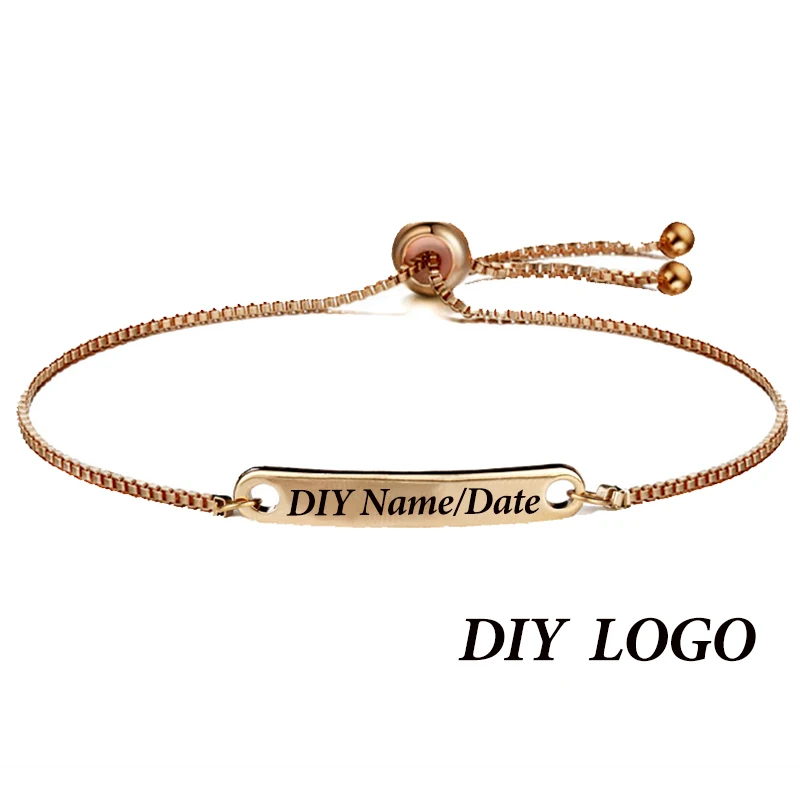 V. YA, индивидуальные браслеты из розового золота для женщин, нержавеющая сталь, выгравированное имя, серебряные браслеты, коробка, цепь для женщин, свадебный подарок - Окраска металла: Rose Gold With LOGO