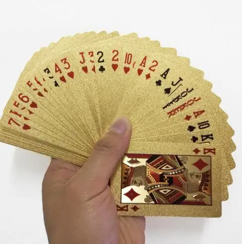 Качественные водонепроницаемые ПВХ пластиковые игральные карты набор тренд 54 шт. колода покер классические фокусы инструмент чистый черный магический ящик - Цвет: Gold PVC