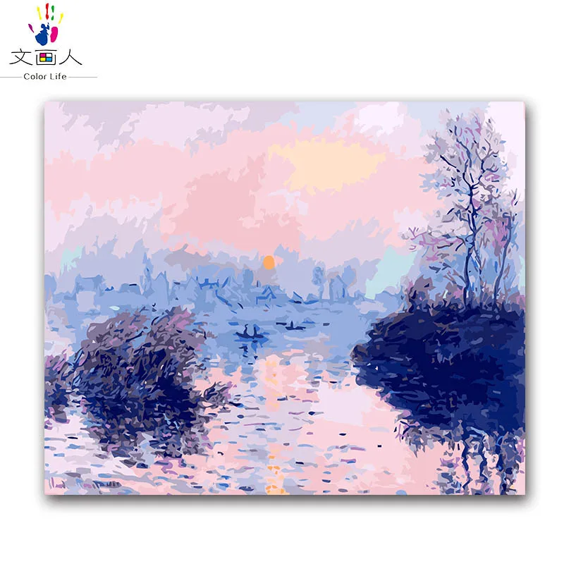 Раскраска по номерам Мона водяная Лилия цифровая масляная краска по номерам с комплектами Лотос Плакучая ива оттиск холст, масляная краска - Цвет: 3337