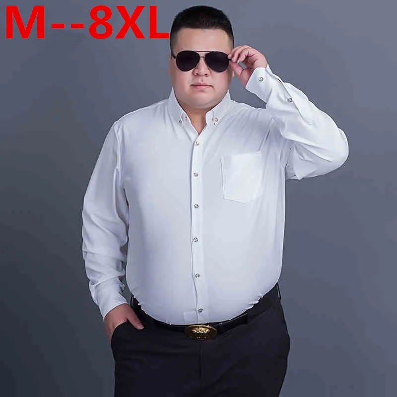 

10XL 8XL 6XL Men Shirt Male High Quality Long Sleeve Shirts Brand Casual Solid Color Business Loose Fit Black Camisa Masculina
