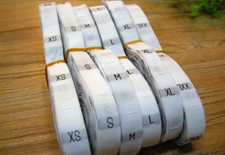 1000pcs White Garment Woven Size Clothing Label Damask Baby/Children Clothing Size Labels Tags XS-6XL Embroidered Tag Labels