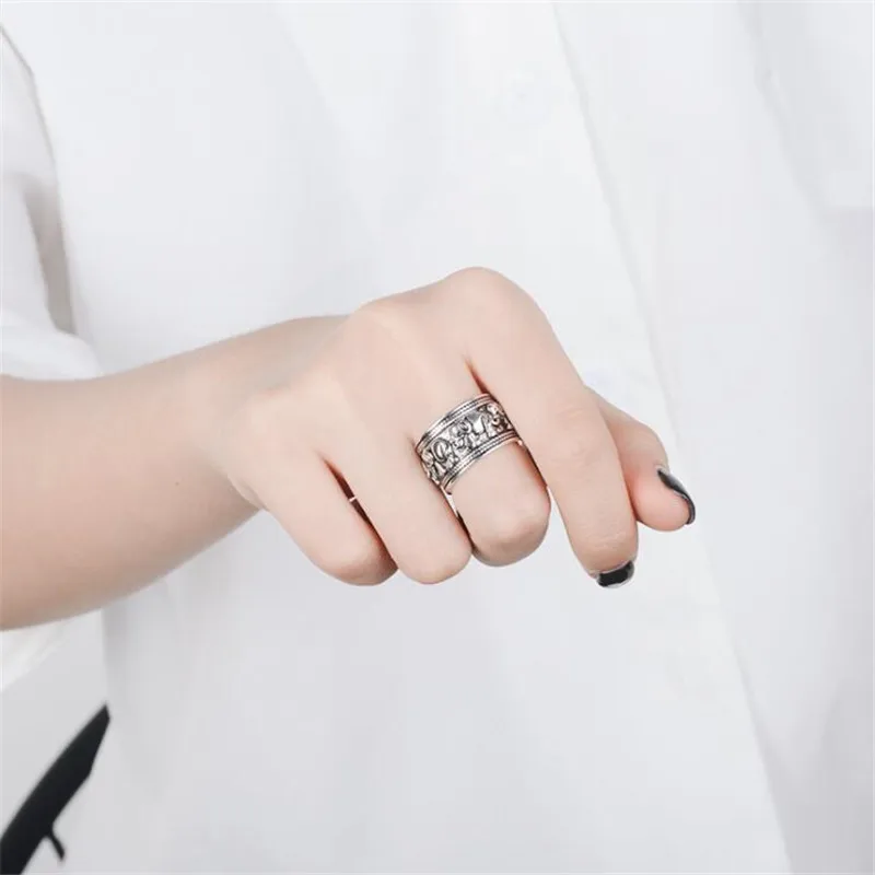 925 Sterling Silver Jewelry Personality Ethnic Style Elephant Group Opening Rings R140 silver rings silver ring