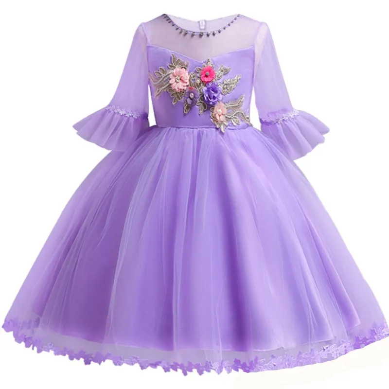 Летнее Детское платье; платье принцессы для девочек 3-14 лет; Детские платья с короткими рукавами и аппликацией; милое платье для свадебной вечеринки и выпускного вечера