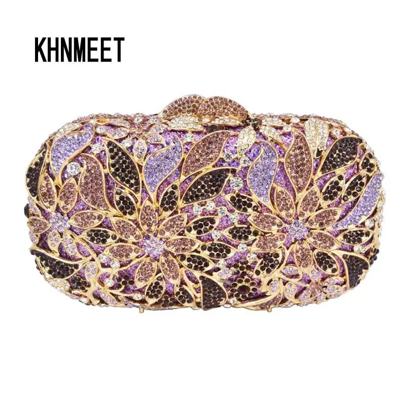 Diamant Silver Femmes Cristal Embrayages Gold Embrayage Bourse purple Parti Sac De Pourpre Soirée Portefeuille Fleur Concepteur Jour Dames Pochette qTtwvAWxf