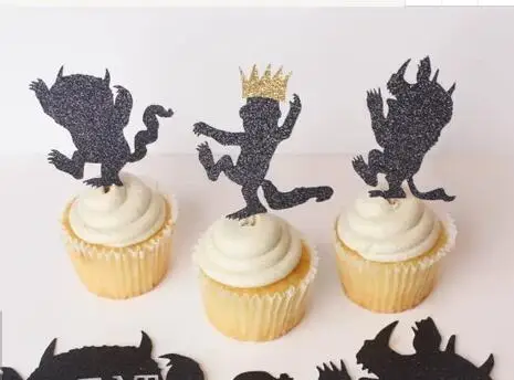 Glitter Where The Wild Things Are Birthday Cupcake Toppers One