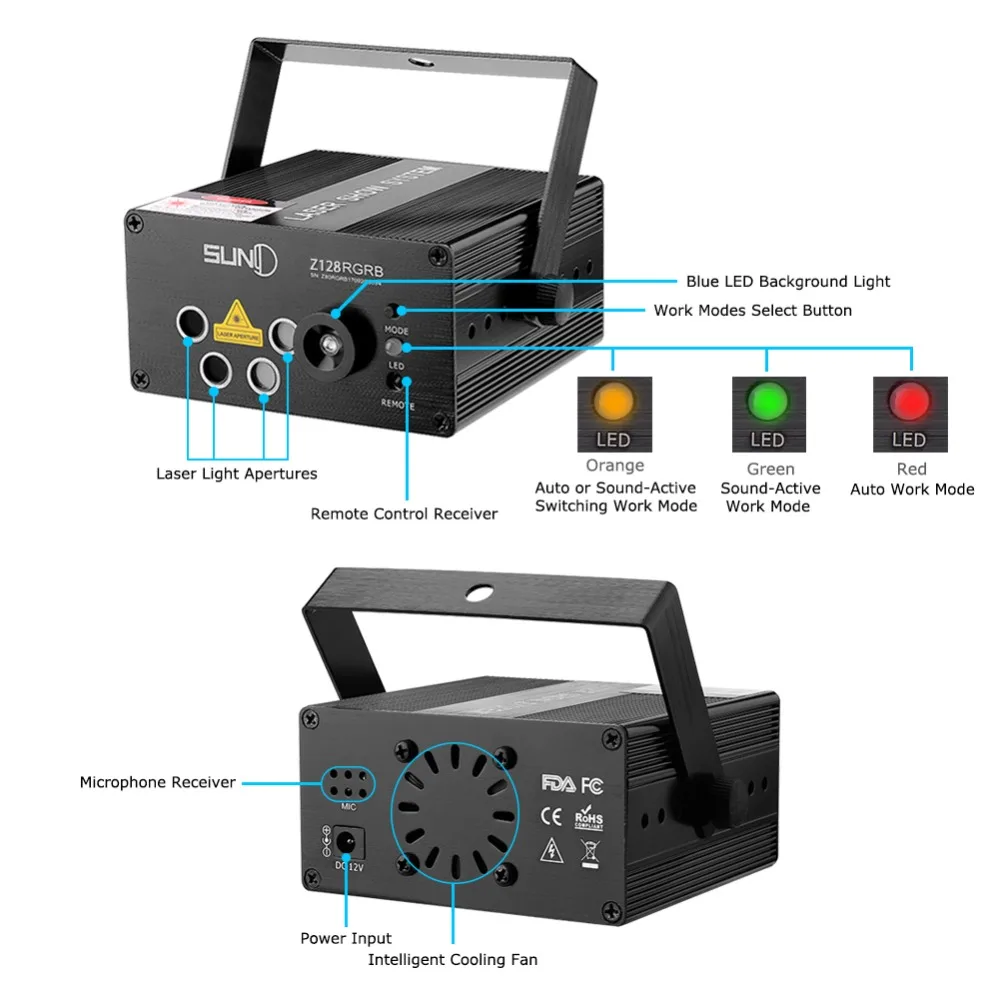 SUNY 128 RGB узор лазерный проектор звуковая активация сценический светильник лазерный светильник для вечеринки DJ музыка рождество диско светильник шоу танцевальный клуб бар