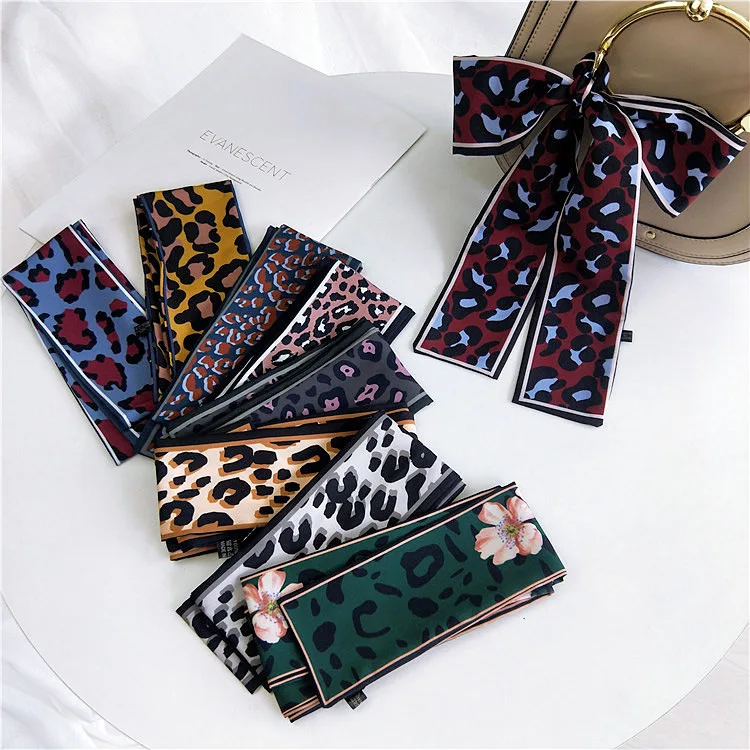 

Two-sided Leopard Boxer scarf for women new Korean version of the Spring Autumn Joker wrist strap ribbon fashion neck scarf