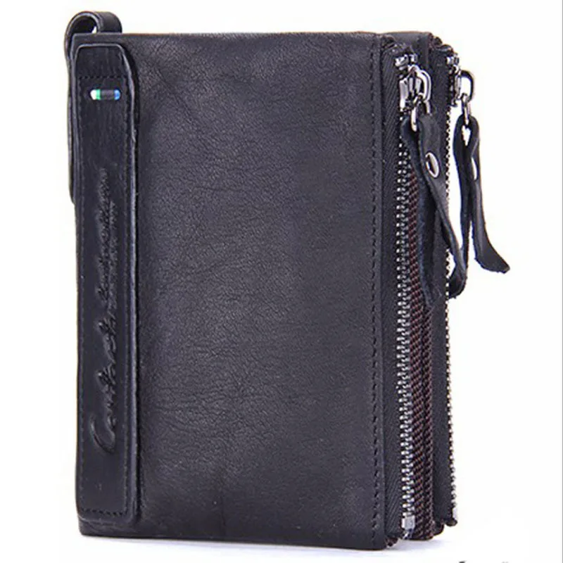Men Genuine Leather Wallets Mens Wallet with Coin Pocket Zipper Small