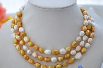 

huij 001377 50" baroque yellow white pink freshwater pearl necklace