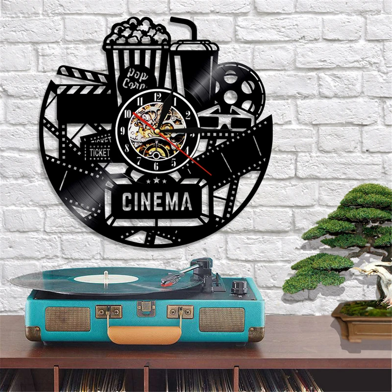 1Pc 12" Creative Popcorn Wall Clock Theater Movie Cinema Bar Clock Home Decor Black