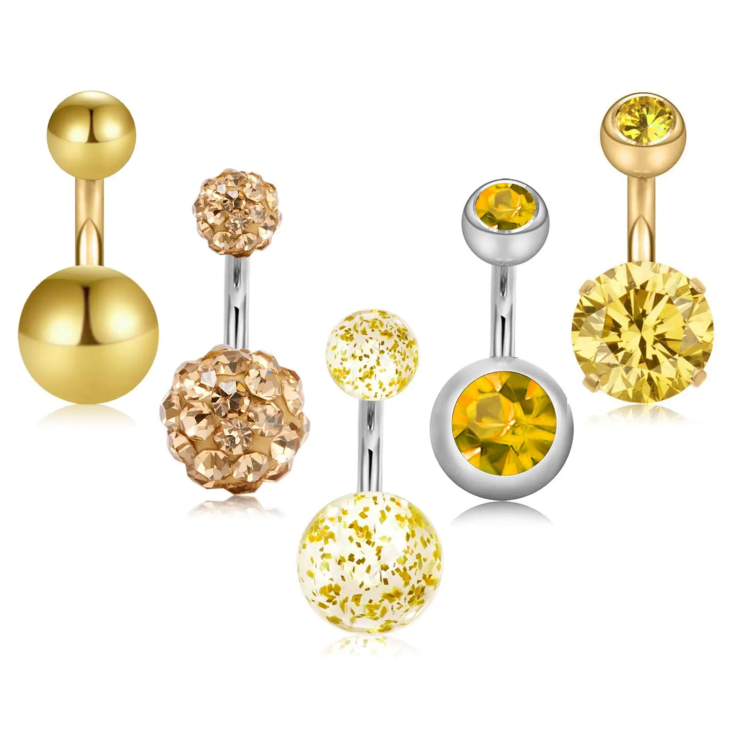 

JFORYOU 5 Pcs 6mm 8mm 10mm Short Belly Button Rings Stainless Steel Petite Navel Rings 5 Style for Women Girls 14G Body Piercing