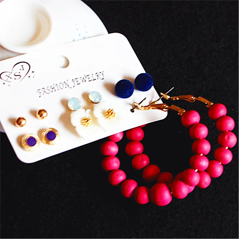 

New fashion women's jewelry girls' birthday party pearl earring flowers and pink mixed suit 6 pairs /set earrings