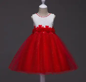

Children's floral performance princess dress girls sleeveless beaded lace mesh dancing dress Family Matching Outfits R503