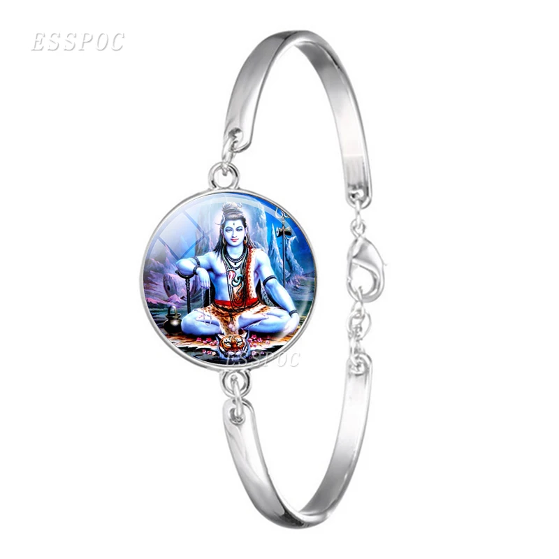 Lakshmi Goddess God Ganesh браслет круглая бижутерия со стеклянными кабошонами религиозный амулет Серебряный браслет для женщин подарки браслеты с подвесками - Metal Color: as show