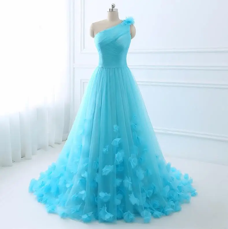 Walk рядом с вами Серые Вечерние платья синие плиссированные на одно плечо с цветочным рисунком Длинные вечерние платья для женщин robe de soiree longue - Цвет: Синий