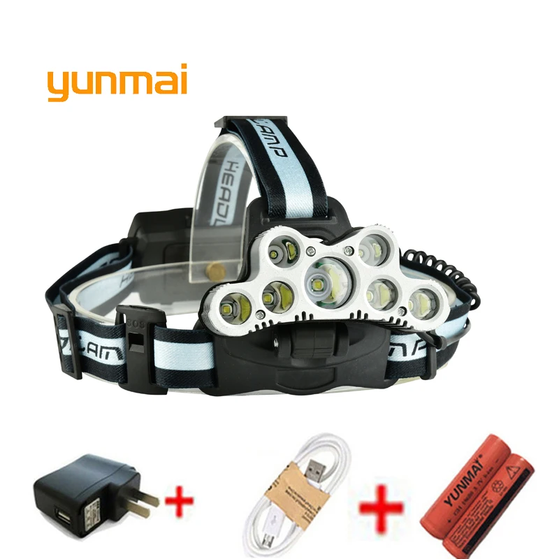 

USB 20000 Lumen 7 Led Headlamp 5*NEW xml t6+2Q5 Head Lamp Led Headlight Head Torch 18650 Rechargeable Fishing Hunting Light