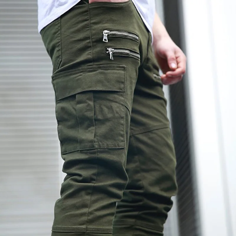 Maoxzon Для Мужчин's Повседневное тренировки Активный тонкие эластичные узкие длинные брюки для мужчин зеленый Летняя мода карман на молнии