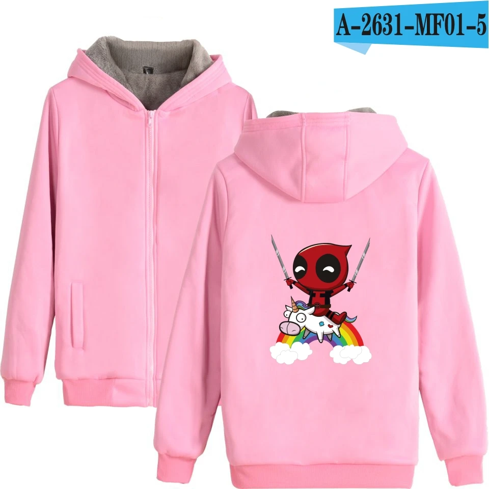 kawaii Единорог Негабаритных Толстовки с капюшоном для женщин и мужчин harajuku молнии кепки зимние толстовки для женщин толстые теплые Аниме толстовки - Цвет: pink