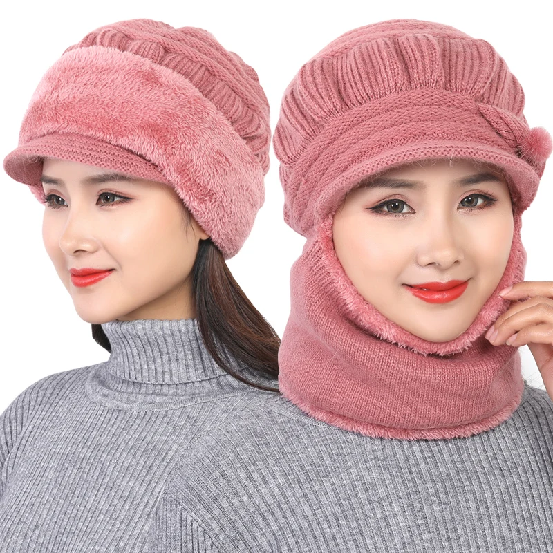 Зимние шапки Skullies Beanies шапка зимние для женщин шерстяной шарф Балаклава маска Gorras