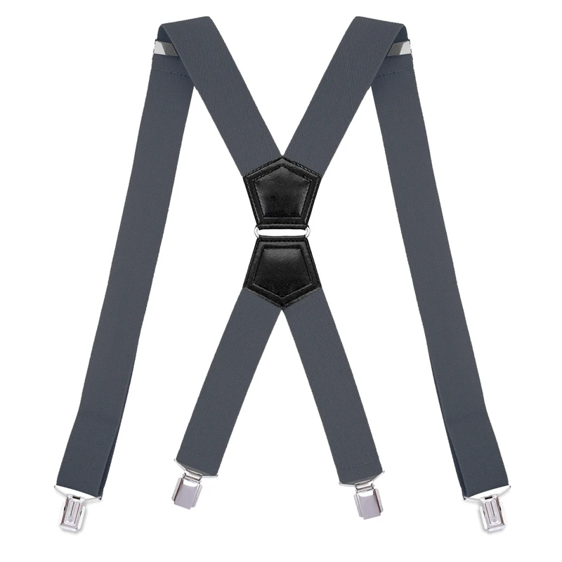 

Fashion Suspenders Black leather 4 Clips Braces Vintage Casual Suspensorio Tirante Trousers Strap bretele Father/Husband's Gift