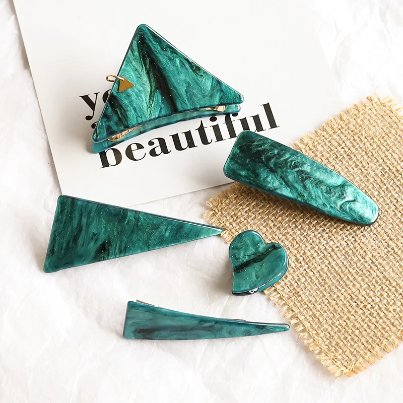 

M MISM Ins Korean Style Women Green Starry Sky Hair Clips Girls Geometric Acetate Hair Claws Heart Triangle Hair Accessories