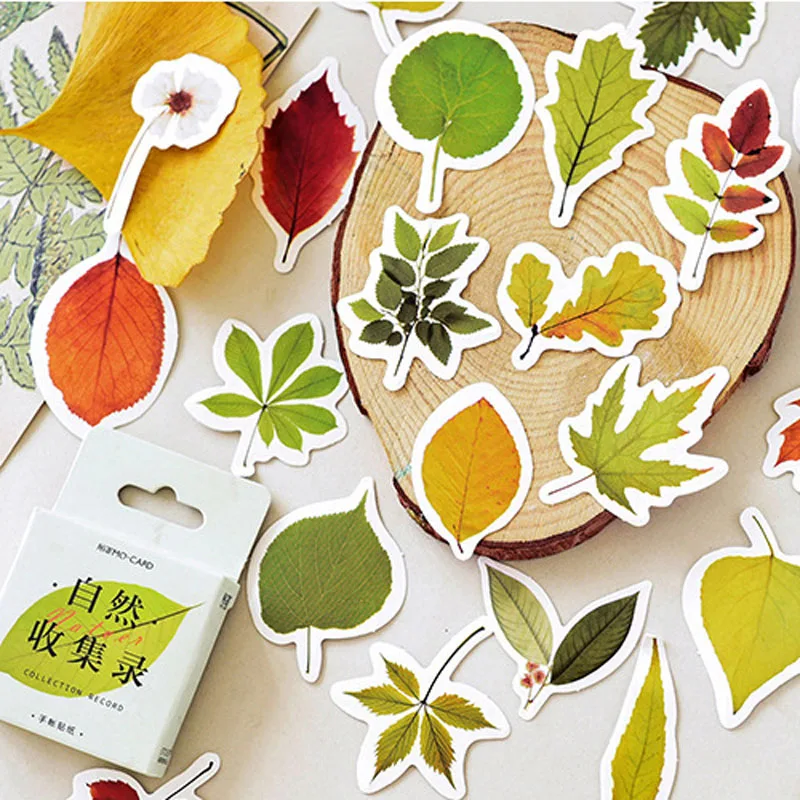 

Colored beautiful leaves mini decoration paper sticker decoration DIY album diary scrapbooking label sticker 46 Pcs/Box