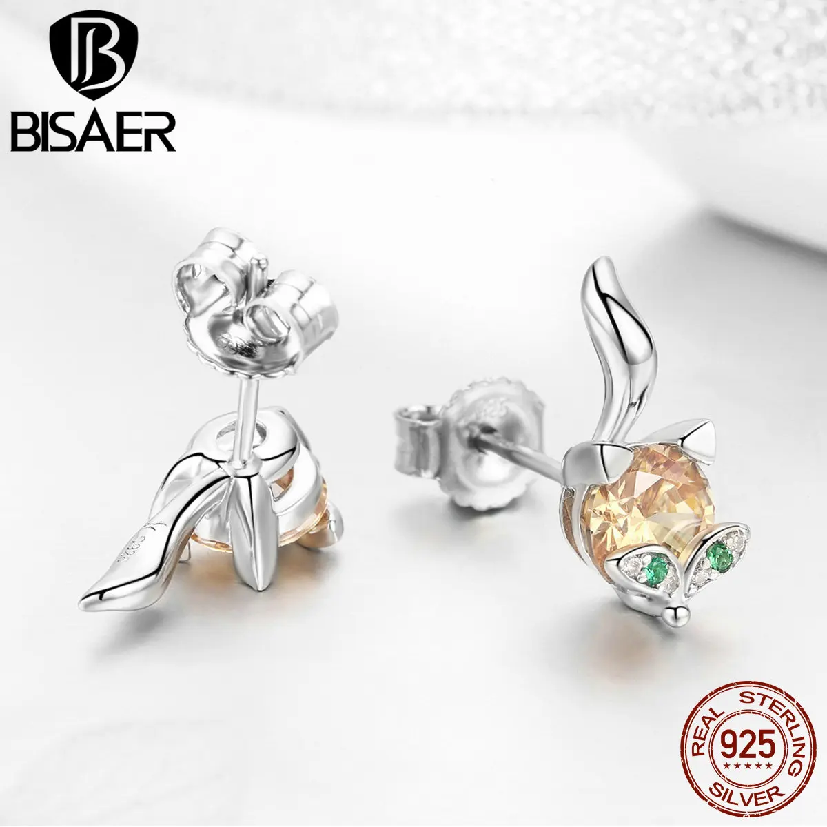 Серьги гвоздики BISAER из стерлингового серебра 925 пробы с разноцветным маленьким