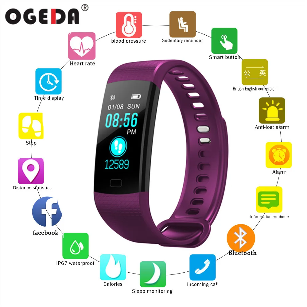 

OGEDA 2019 Y5 Smart Band Watch Color Screen Heart Rate Activity Fitness tracker Smart Electronics Bracelet VS Xiaomi Miband 2