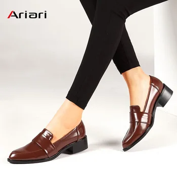 

Women Dress Shoes Oxford Shoes Formal Work Footwear Black Flats Slip-On Retro Shoes Genuine Leather Women Shoes Wedding Loafers