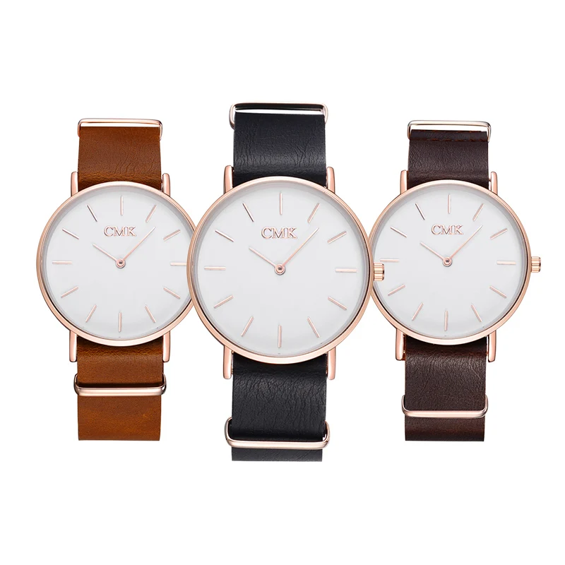 

Brand CMK High Quality Leather Strap Ultra-thin Sports Quartz Watch Men Clock Fashion Casual Women Watches 3 Colors Wristwatches