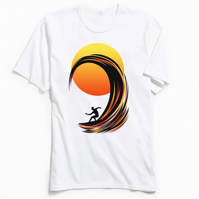 Custom Surfing On Fire Normal Short Sleeve Mother Day Tops Shirts Discount Crew Neck Cotton Tee-Shirts Man T-Shirt Surfing On Fire white