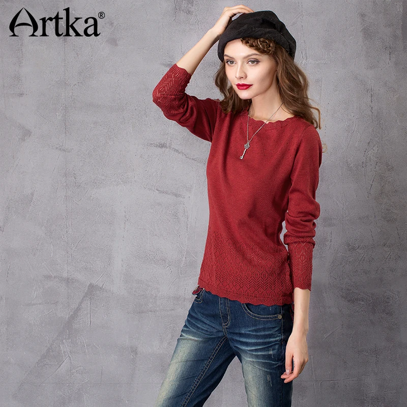 ARTKA 2018 Women's Long Wool Lace Sweater Autumn