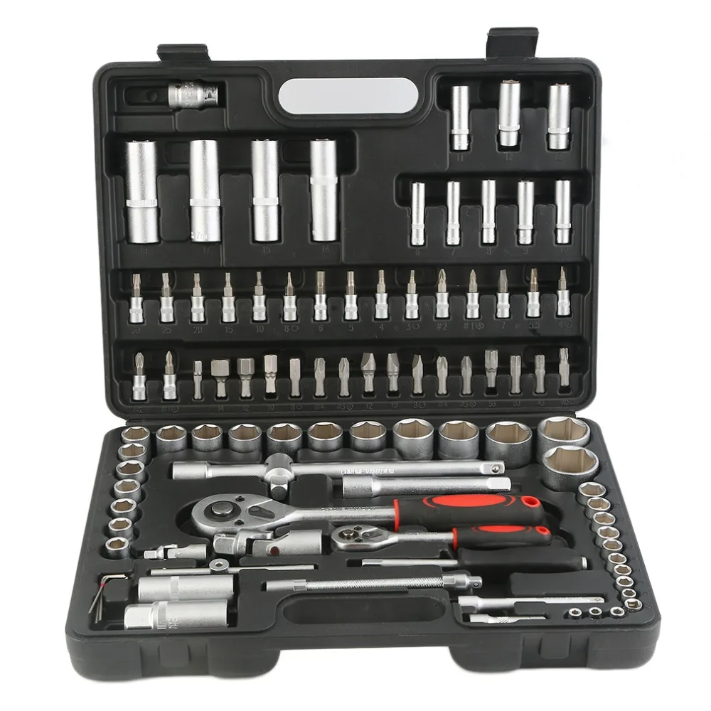 

94 Pcs/Set Car Home Practical Household Socket Hand Tool Set Multifunctional Ratchets Toolbox Kit Carry Box Case Car Repair Tool