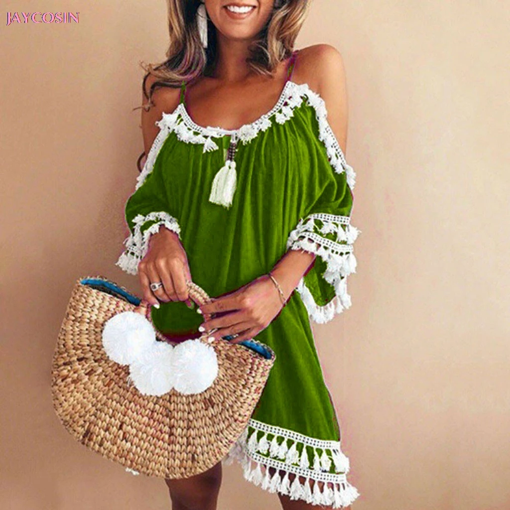 

JAYCOSIN 2019 Dress S- XXL Women Off Shoulder Dress Tassel Short Cocktail Party Beach Dresses Sundress Lover Gift Drop #0411