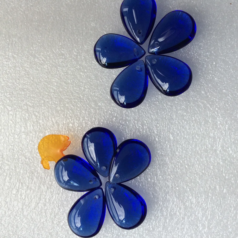 Hot Selling 30pcs/lot 22*18mm Nice Glass Smooth Blue Water Drop Pendant DIY Christmas Tree Hanging Garden Decoration For Earring