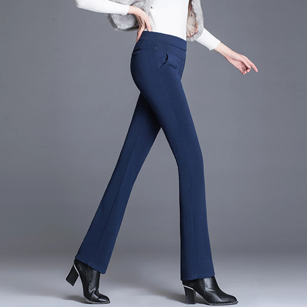Осенне-зимние Новые расклешенные брюки с высокой талией женские плюс бархатные утепленные леггинсы модные повседневные свободные широкие брюки длиной до щиколотки