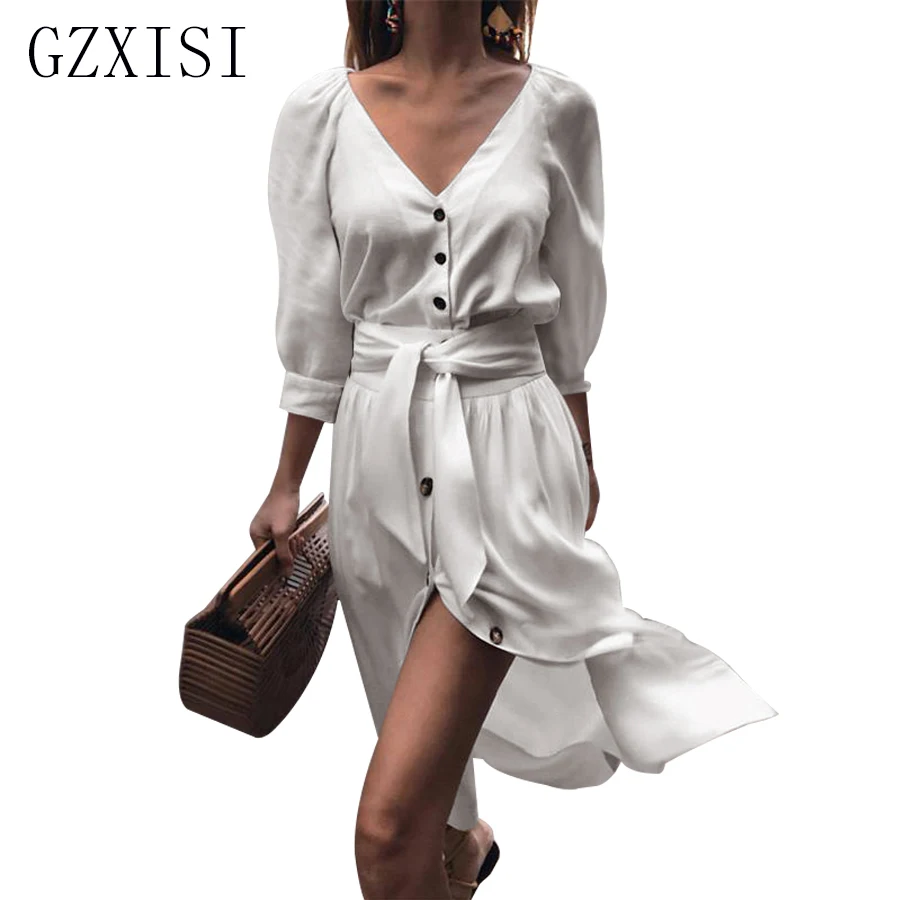 Achat Femmes robe décontractée femme solide moitié blanc automne robe de soirée écharpes moitié sirène femmes vêtements 2018 dames robes col en v