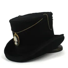 15 см черный топ шляпа шерсть для женщин и мужчин стимпанк фетровая шляпа с ручной работы волшебный Косплей вечерние шляпа-цилиндр Прямая поставка