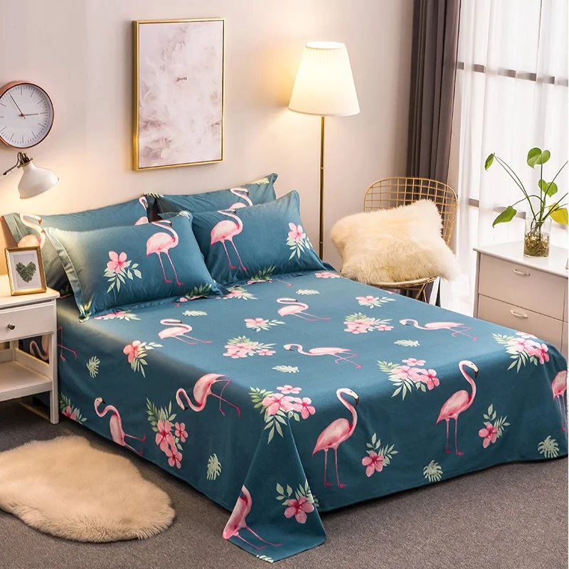 1 Piece 100% Cotton Bed Sheets Cartoon Pink Flamingo Printing Flat Sheet Twin Queen King Size Bedsheet Single Double Linen | Дом и сад