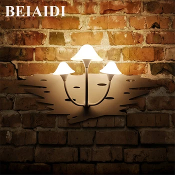 

BEIAIDI 6/12W Mushroom LED Wall Light Fixtures Creative Mounted Iron Sconce Wall Light for Kids Baby Bedroom Corridor Wall Light