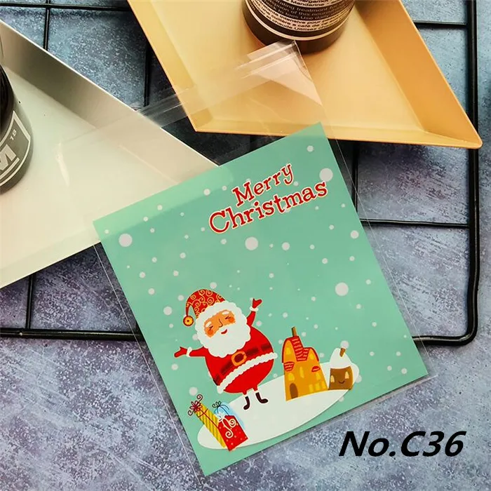 LBSISI Life, 100 шт, веселые рождественские пакеты для печенья на Хеллоуин, конфета, снег, год, сделай сам, упаковка, самоклеющиеся пакеты, подарочные пакеты - Цвет: No.C36