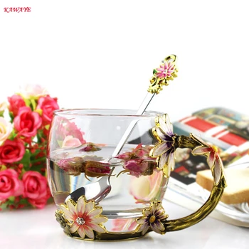 

1 Set Creative Rose Flower Couple Cups PackageBreakfast Milk Tea Cup Coffee Mug With Spoon Cup Fashion Rose Flower cups 6ZDZ421