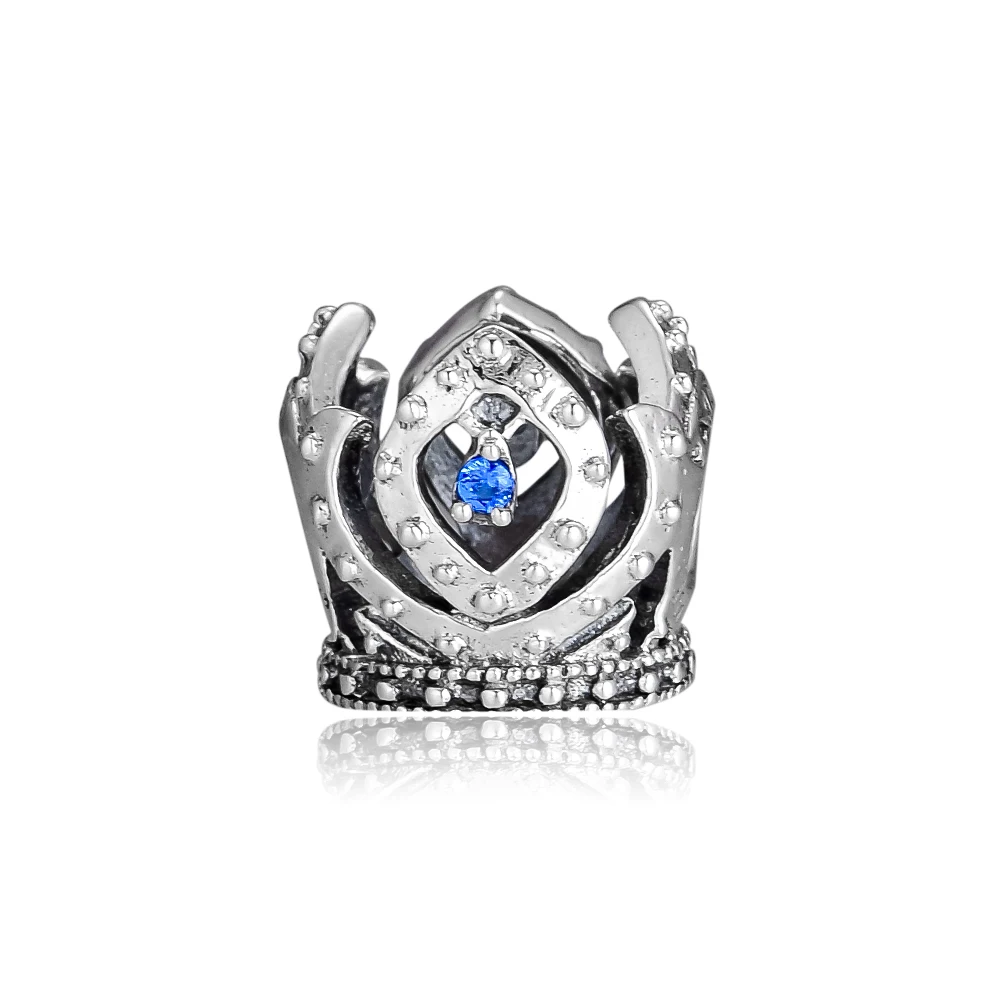 

Fits for Pandora Charms Bracelets Elsa Crown Beads With Blue CZ 100% 925 Sterling Silver Jewelry Free Shipping