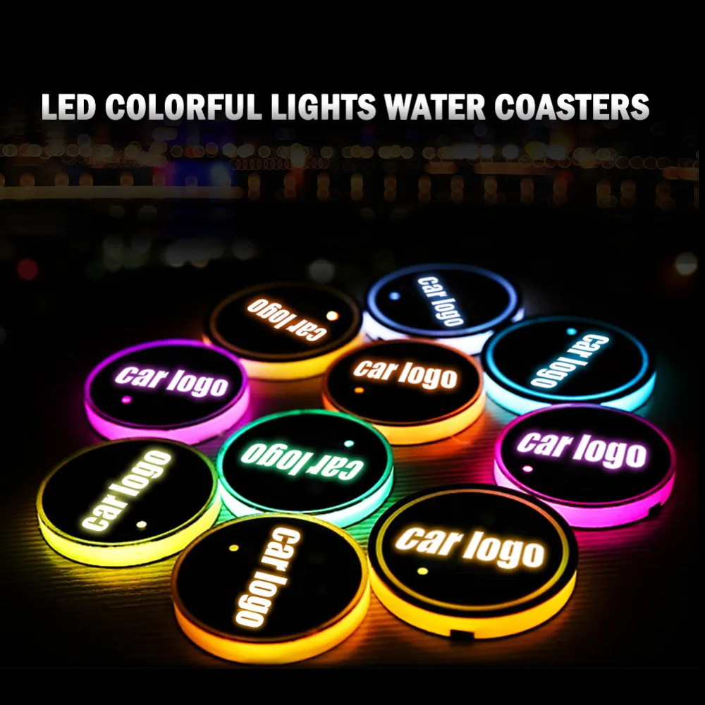 

2pcs/set 7 Colors LED Car Logo Cup Pads Mats Bottle Coasters USB Charging LED Atmosphere Lamps New Design