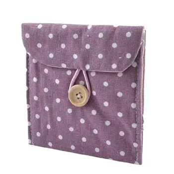

White Light Purple Woman Cotton Blends Dotted Sanitary Napkin Holder Bag Pouch