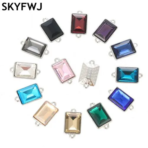 

10x14mm 20pcs double Loops Rectangle Crystal glass loose rhinestones Pendant/Bracelet/diy clothing accessories