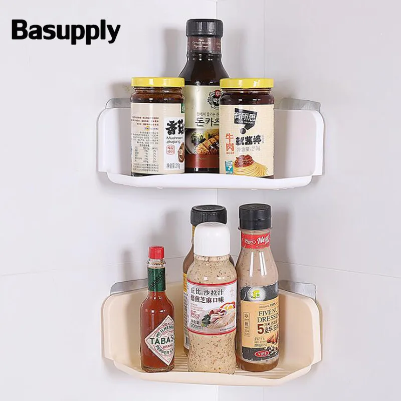 

BASUPPLY 1PC Bathroom Corner Shower Shelf Bathroom Shampoo Makeup Storage Holder Kitchen Storage Rack Organizer (3 Colors)